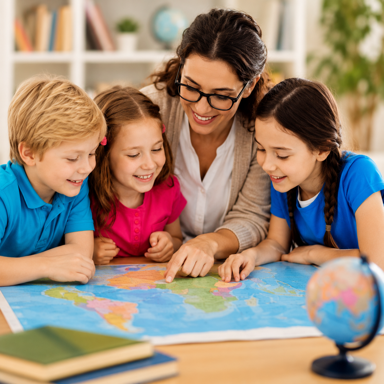 Teacher guiding a child